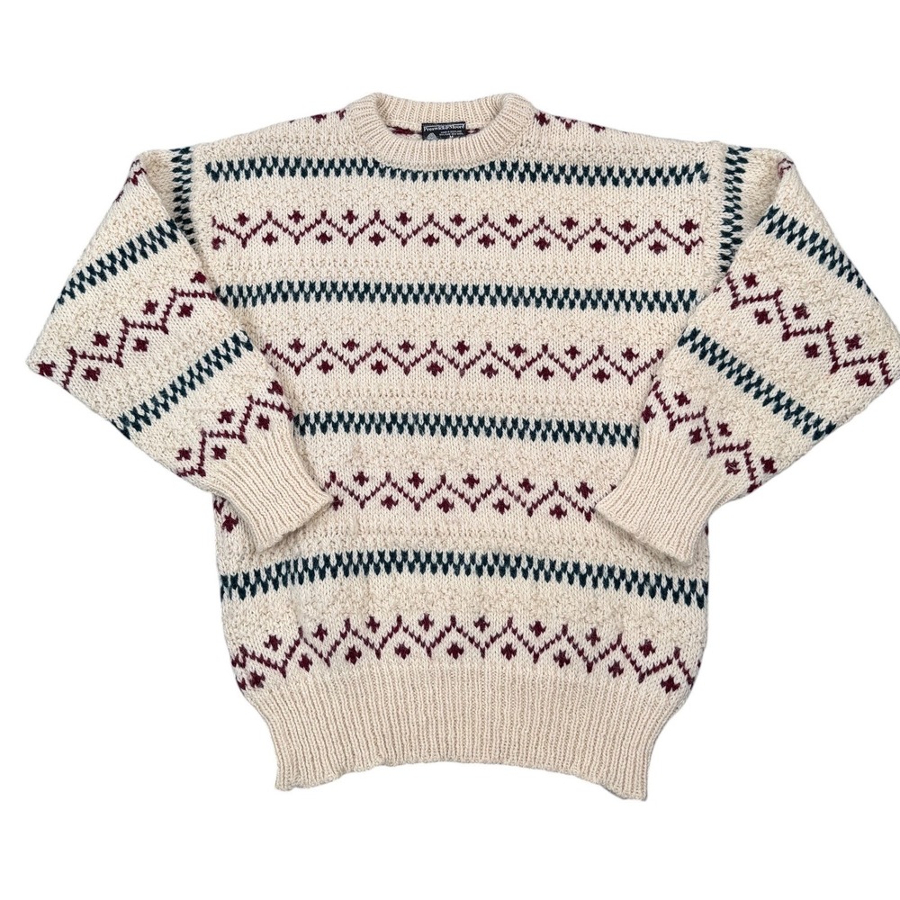 Preswick & Moore Sweater Mens Medium Cream Fair Isle Wool Made in Scotland